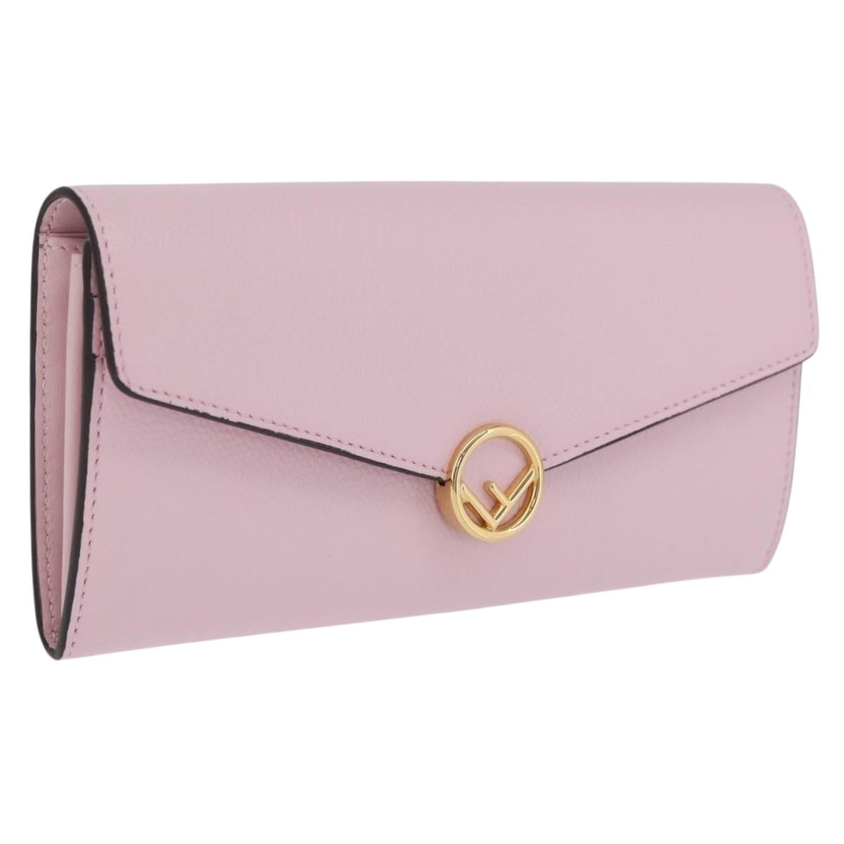 FENDI Continental Long Wallet Leather Pink Gold Auth 212147M