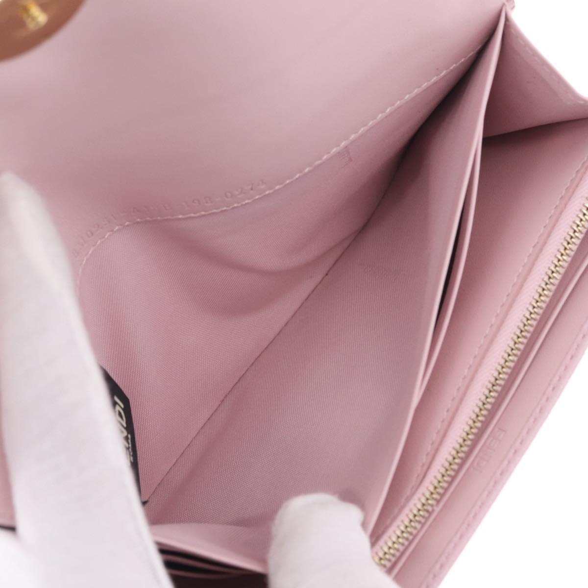 FENDI Continental Long Wallet Leather Pink Gold Auth 212147M
