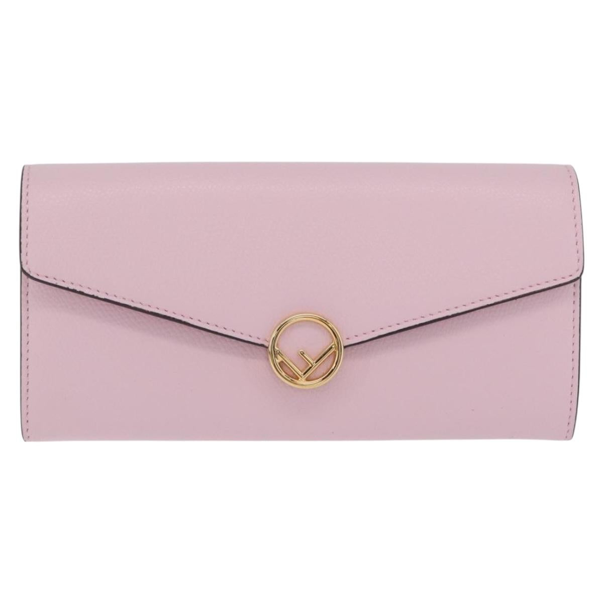 FENDI Continental Long Wallet Leather Pink Gold Auth 212147M