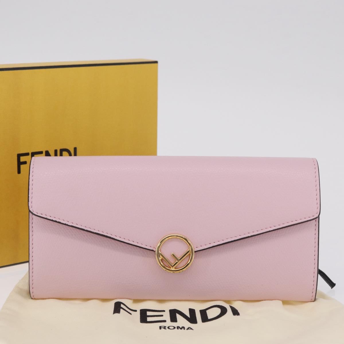 FENDI Continental Long Wallet Leather Pink Gold Auth 212147M