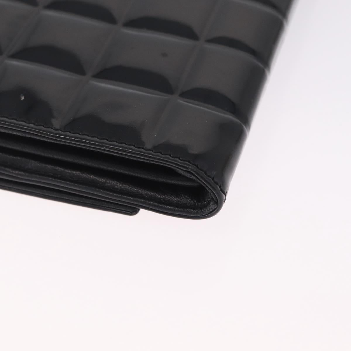 CHANEL Choco Bar line Long Wallet Patent Leather Black Silver CC Auth 212148A