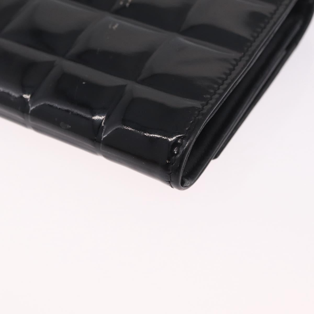 CHANEL Choco Bar line Long Wallet Patent Leather Black Silver CC Auth 212148A
