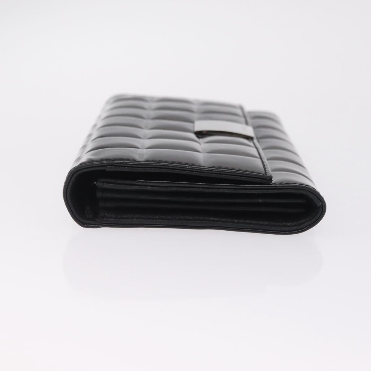 CHANEL Choco Bar line Long Wallet Patent Leather Black Silver CC Auth 212148A