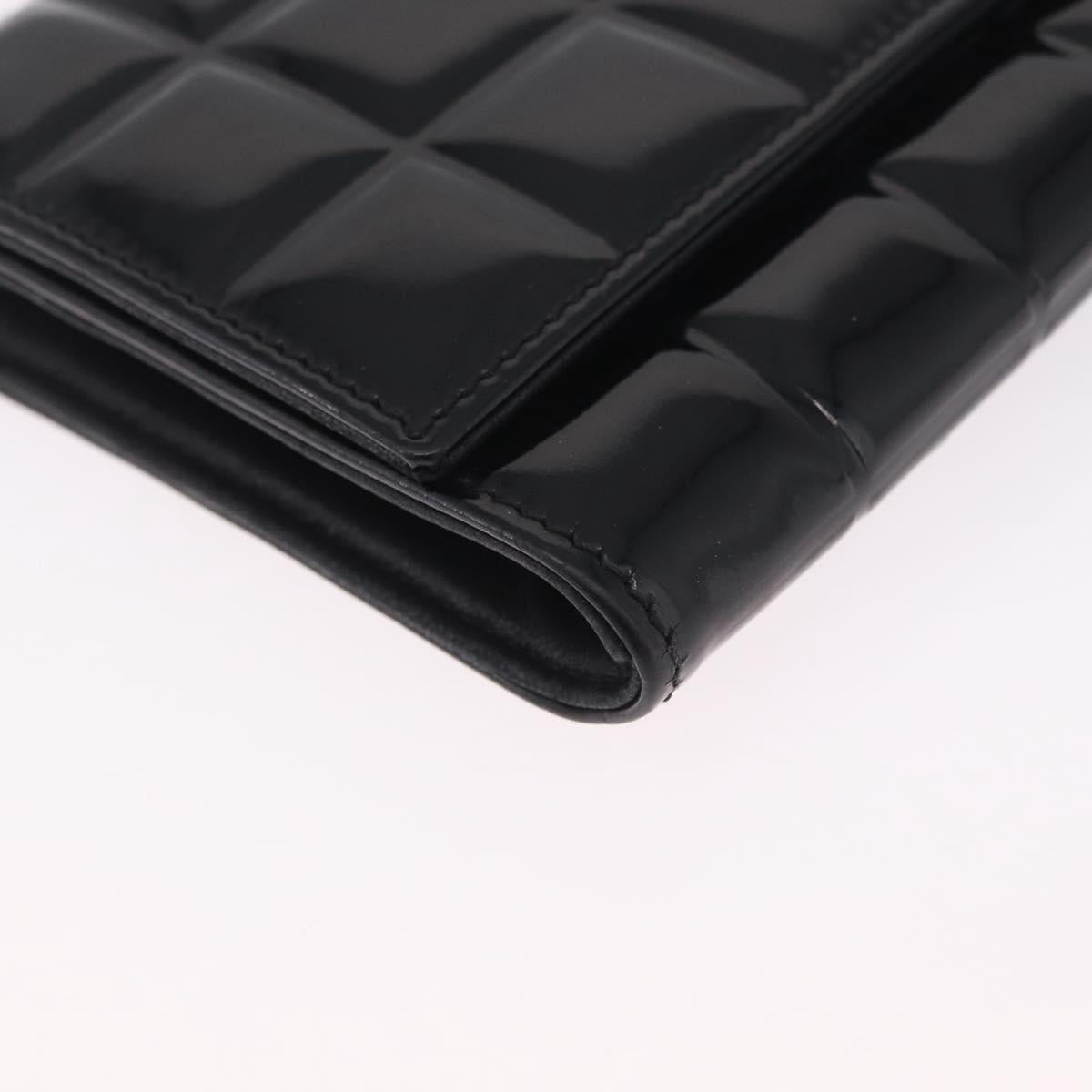CHANEL Choco Bar line Long Wallet Patent Leather Black Silver CC Auth 212148A