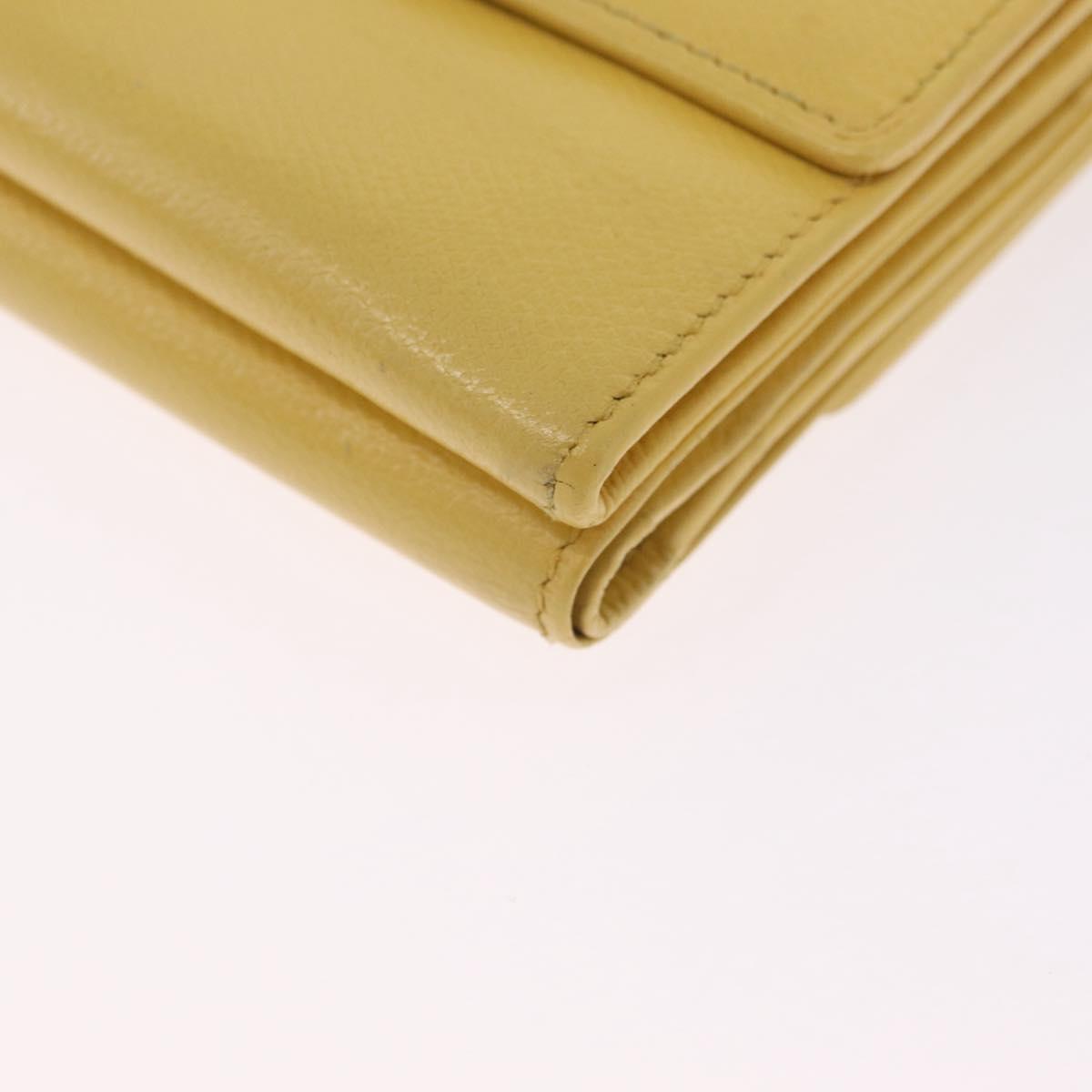 CHANEL Trifold Wallet Leather Yellow Gold CC Auth 212149A