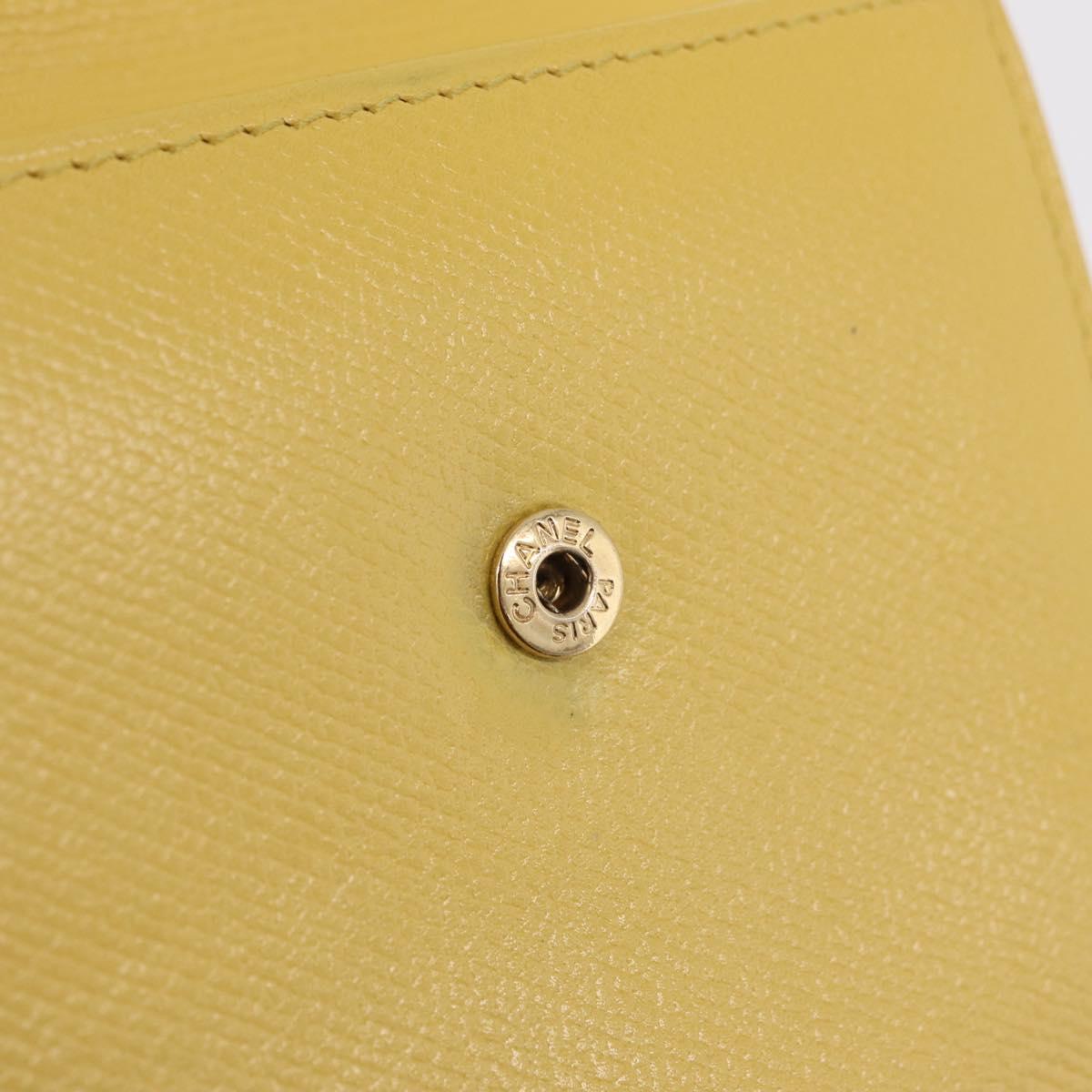 CHANEL Trifold Wallet Leather Yellow Gold CC Auth 212149A