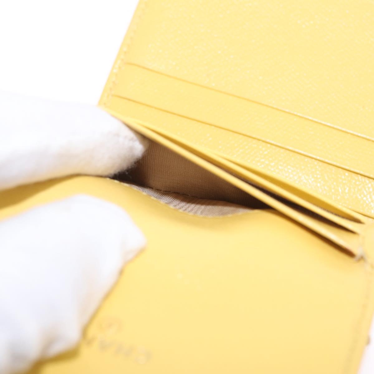 CHANEL Trifold Wallet Leather Yellow Gold CC Auth 212149A