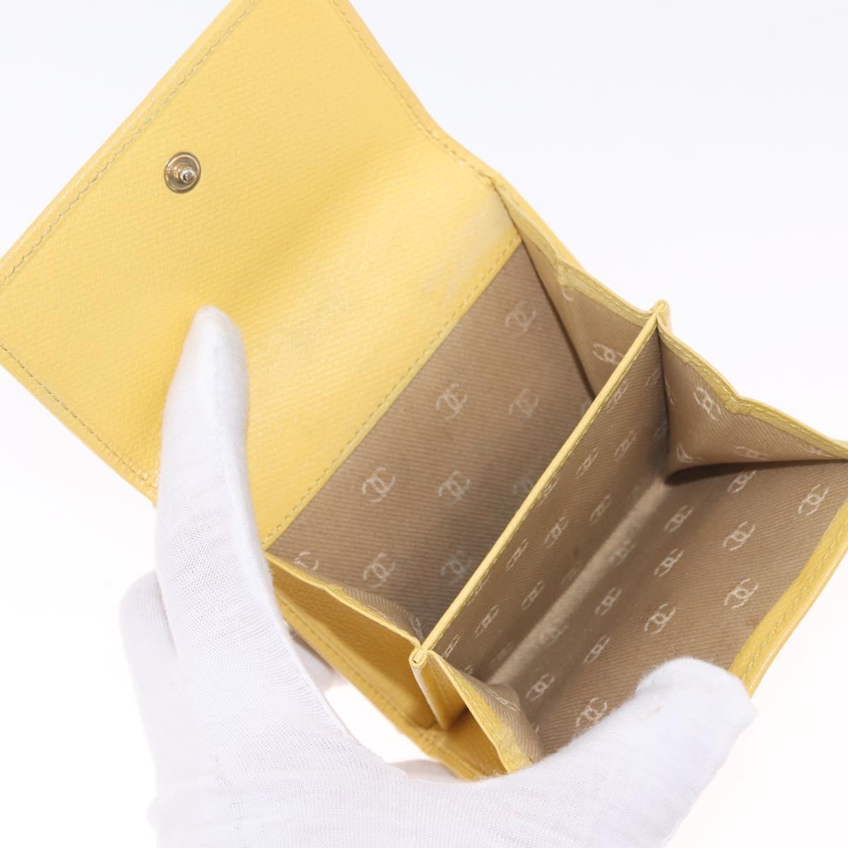 CHANEL Trifold Wallet Leather Yellow Gold CC Auth 212149A