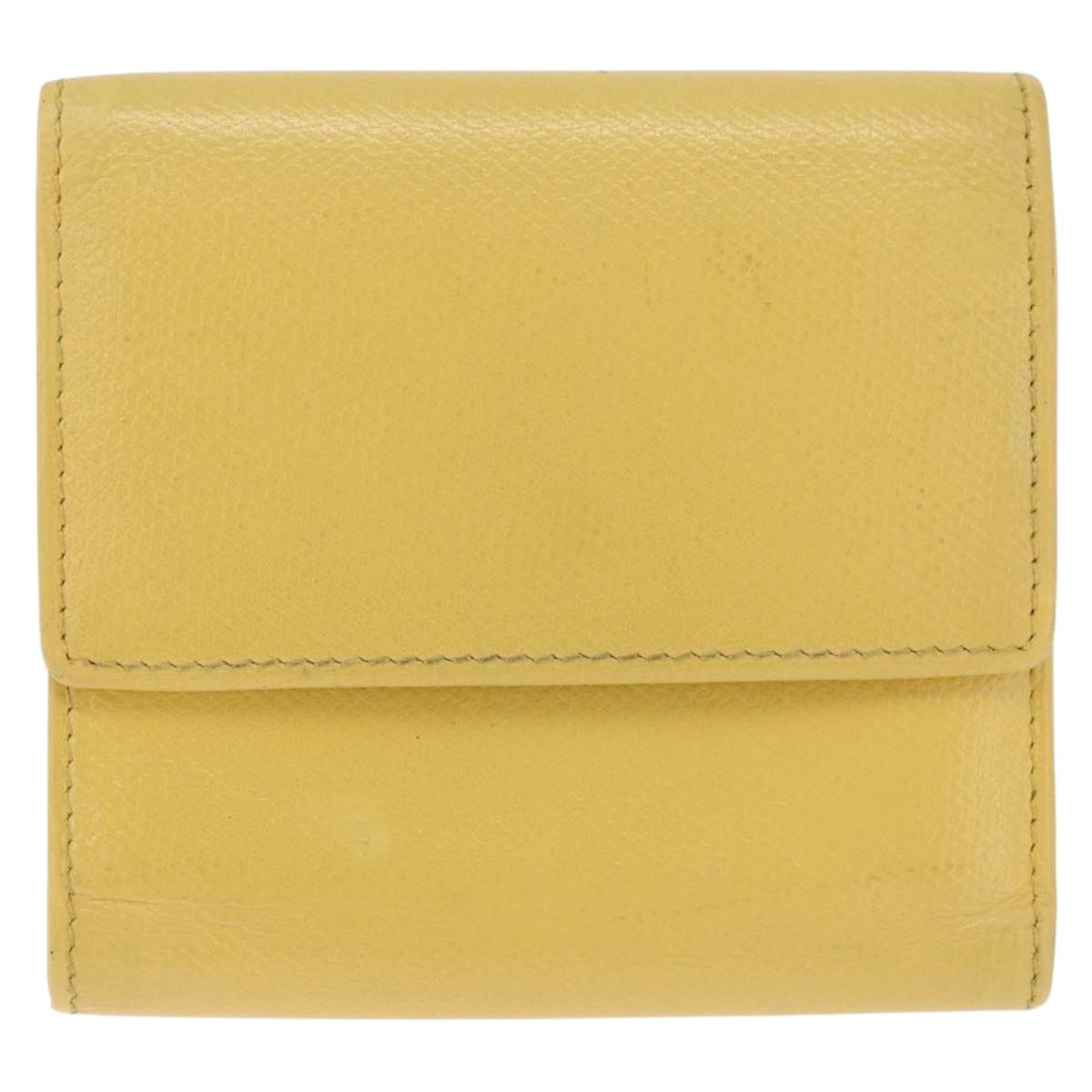 CHANEL Trifold Wallet Leather Yellow Gold CC Auth 212149A