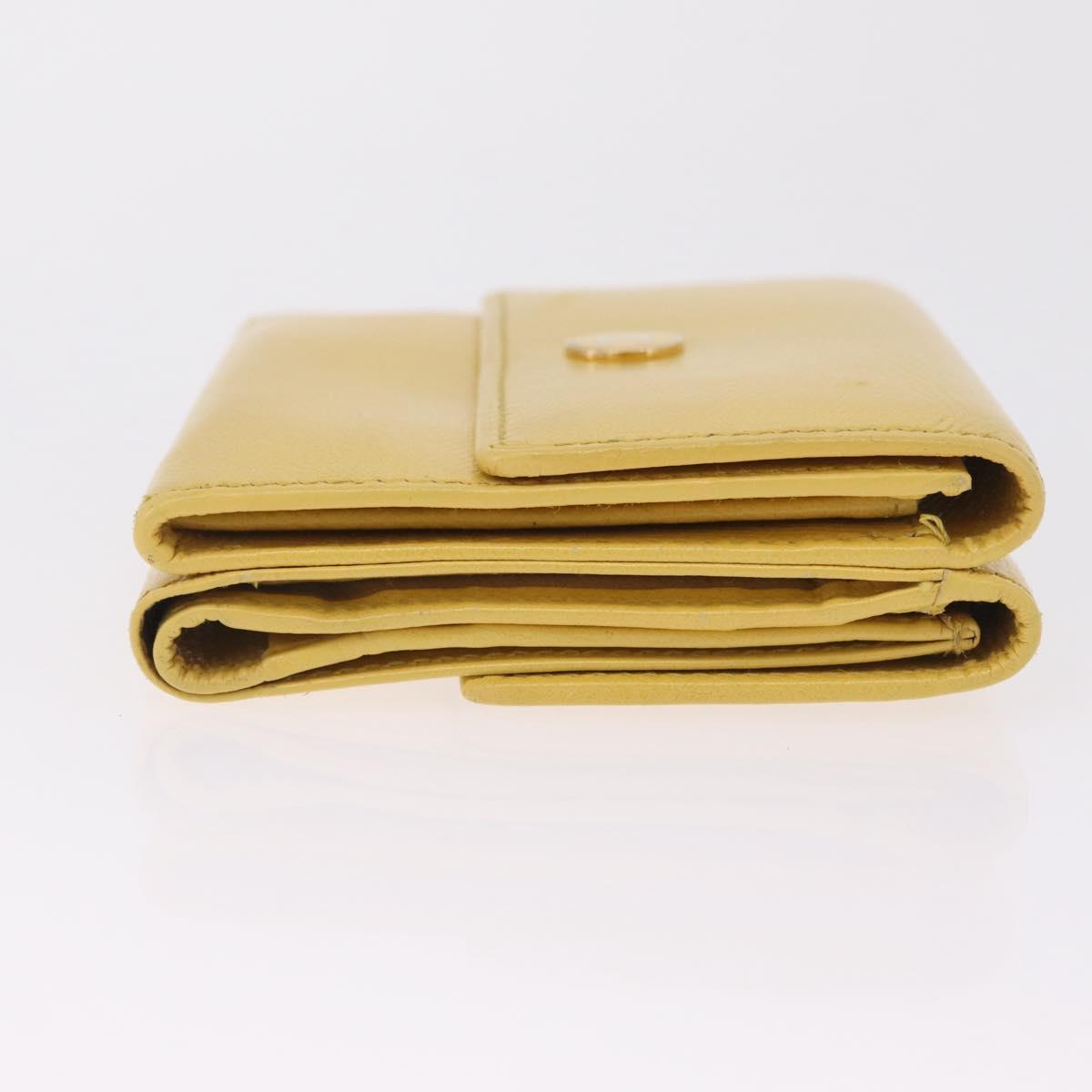 CHANEL Trifold Wallet Leather Yellow Gold CC Auth 212149A