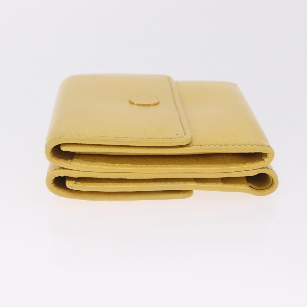 CHANEL Trifold Wallet Leather Yellow Gold CC Auth 212149A