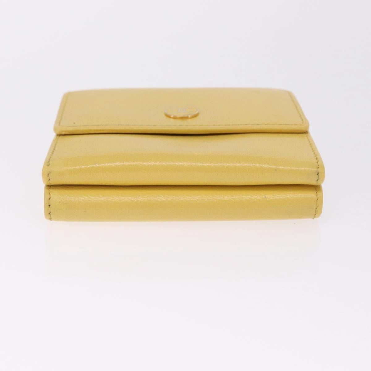 CHANEL Trifold Wallet Leather Yellow Gold CC Auth 212149A