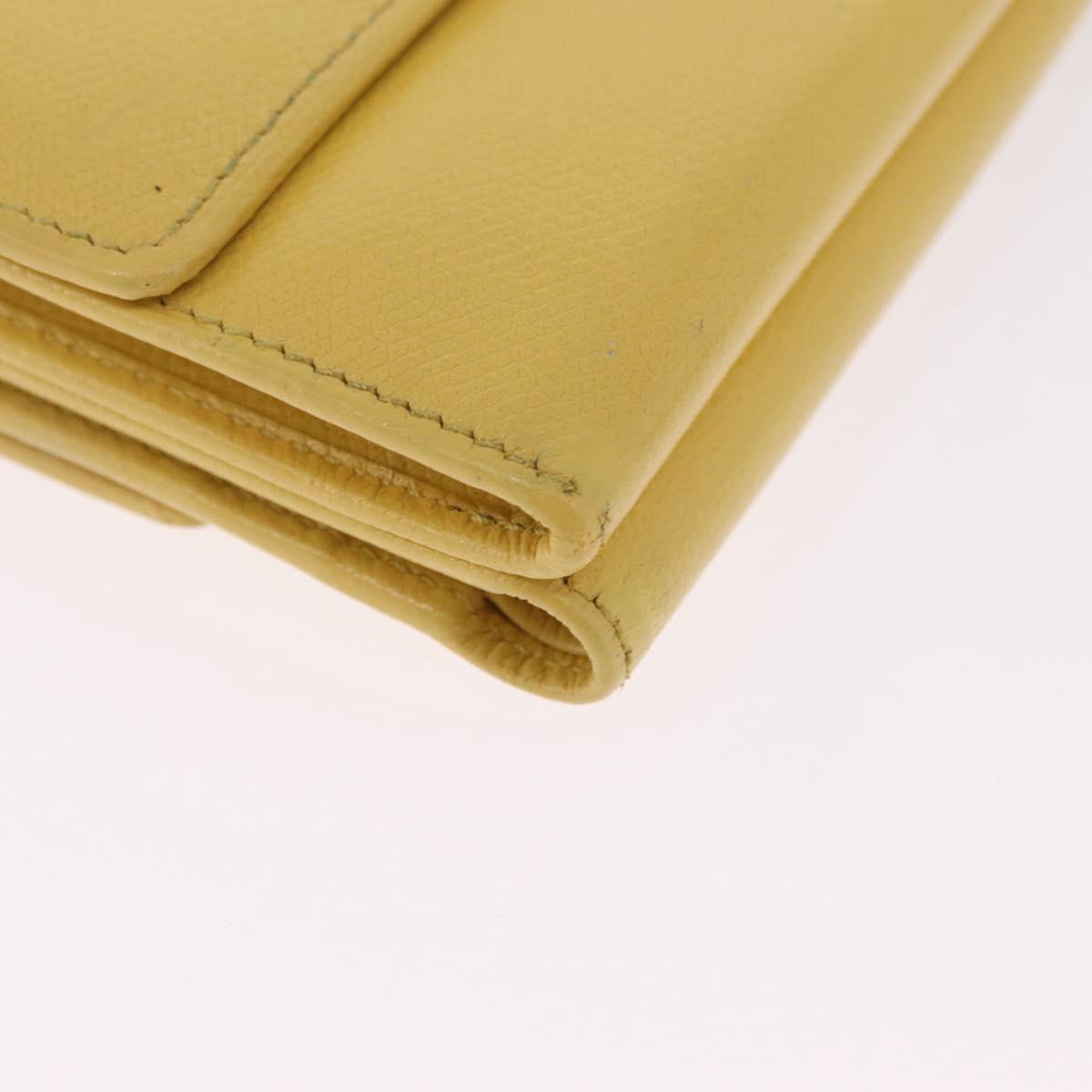 CHANEL Trifold Wallet Leather Yellow Gold CC Auth 212149A