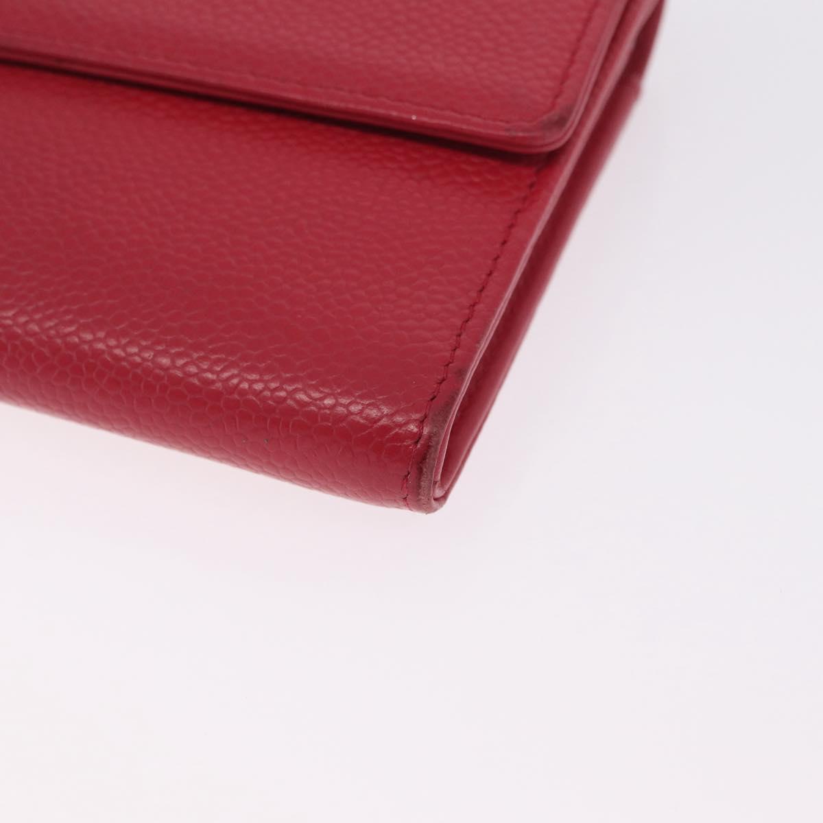 CHANEL Matelasse Long Wallet Caviar Skin Pink Silver CC Auth 212152A