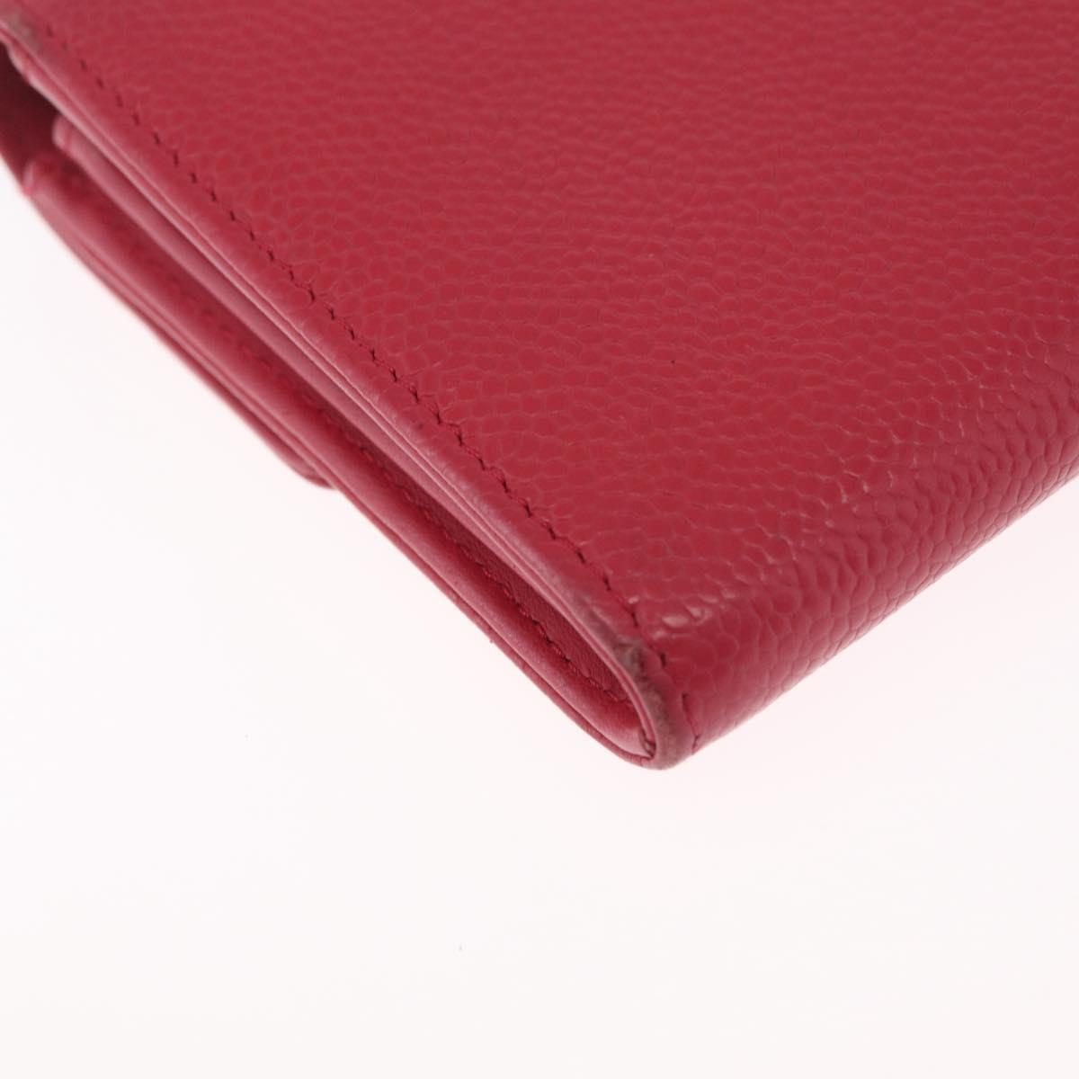CHANEL Matelasse Long Wallet Caviar Skin Pink Silver CC Auth 212152A