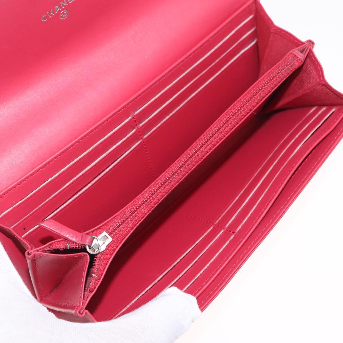 CHANEL Matelasse Long Wallet Caviar Skin Pink Silver CC Auth 212152A