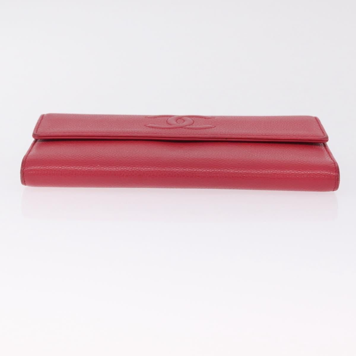 CHANEL Matelasse Long Wallet Caviar Skin Pink Silver CC Auth 212152A