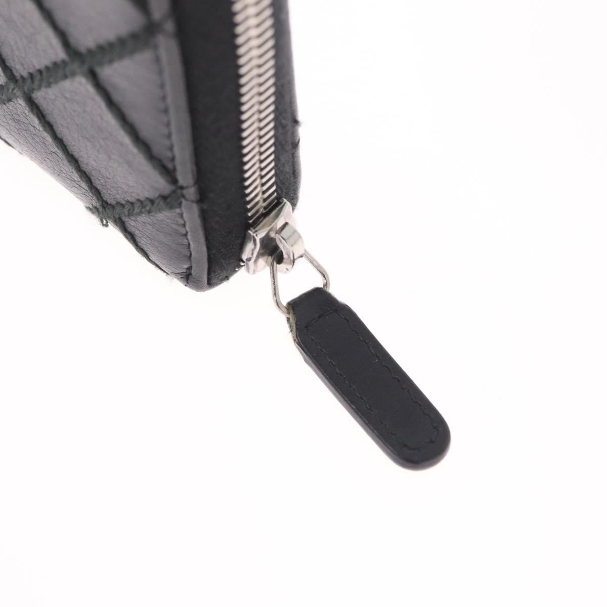 CHANEL Wild Stitch Long Wallet Leather Black Silver CC Auth 212153V
