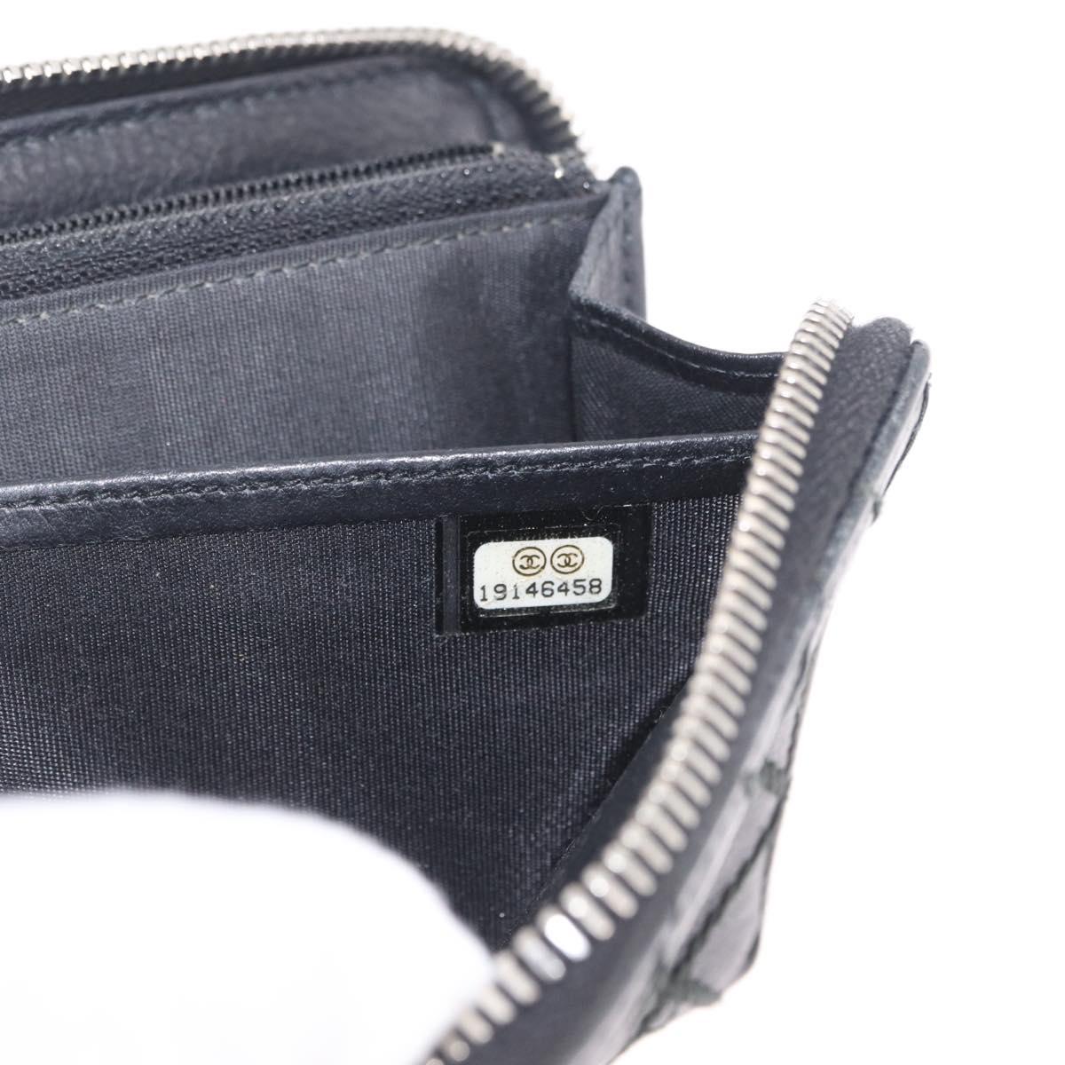 CHANEL Wild Stitch Long Wallet Leather Black Silver CC Auth 212153V