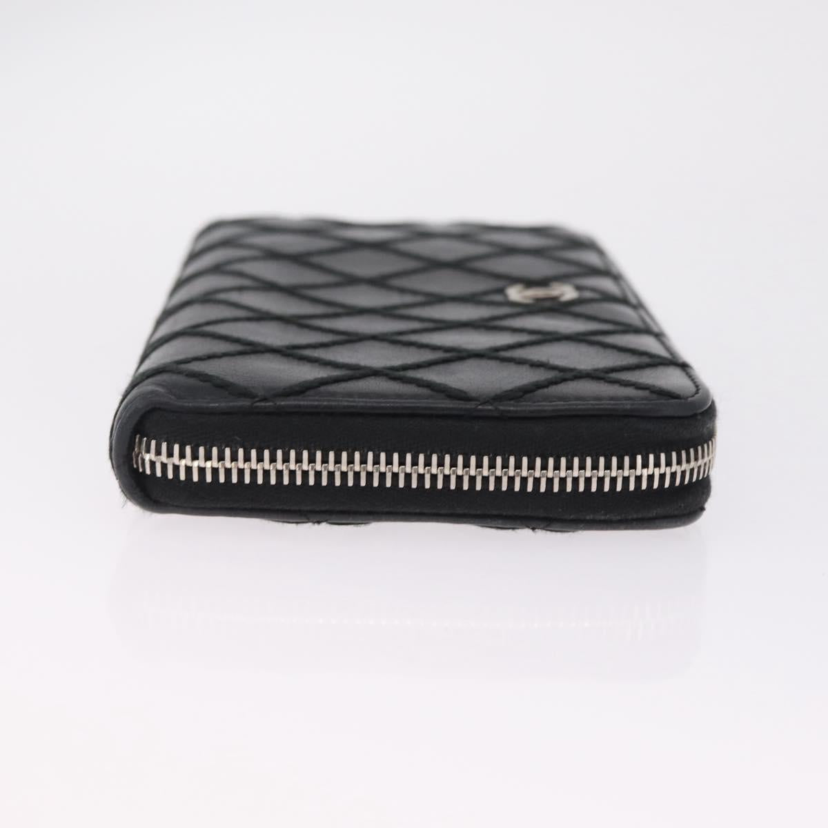 CHANEL Wild Stitch Long Wallet Leather Black Silver CC Auth 212153V