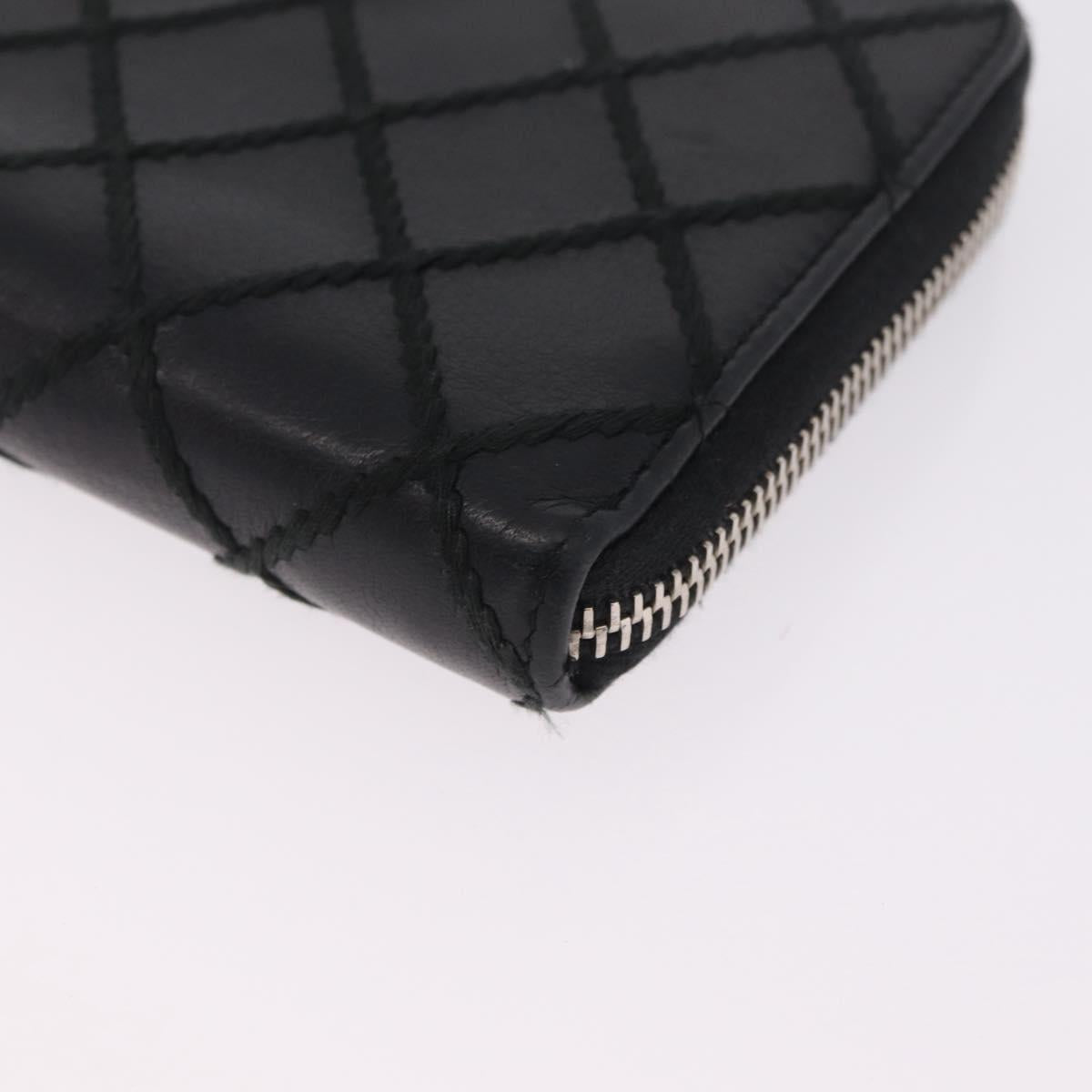 CHANEL Wild Stitch Long Wallet Leather Black Silver CC Auth 212153V