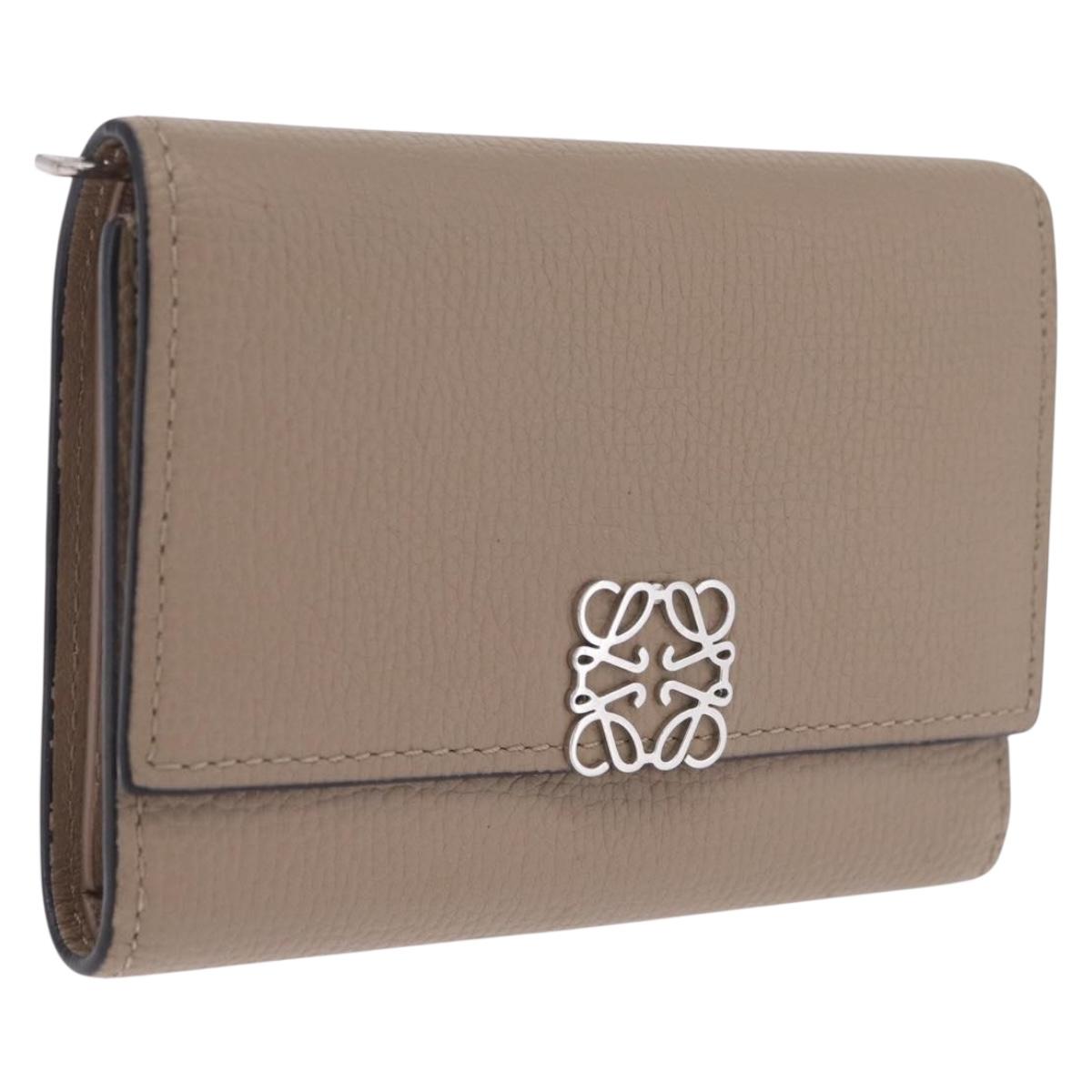 LOEWE Bifold Wallet Leather Beige Silver Auth 212160M