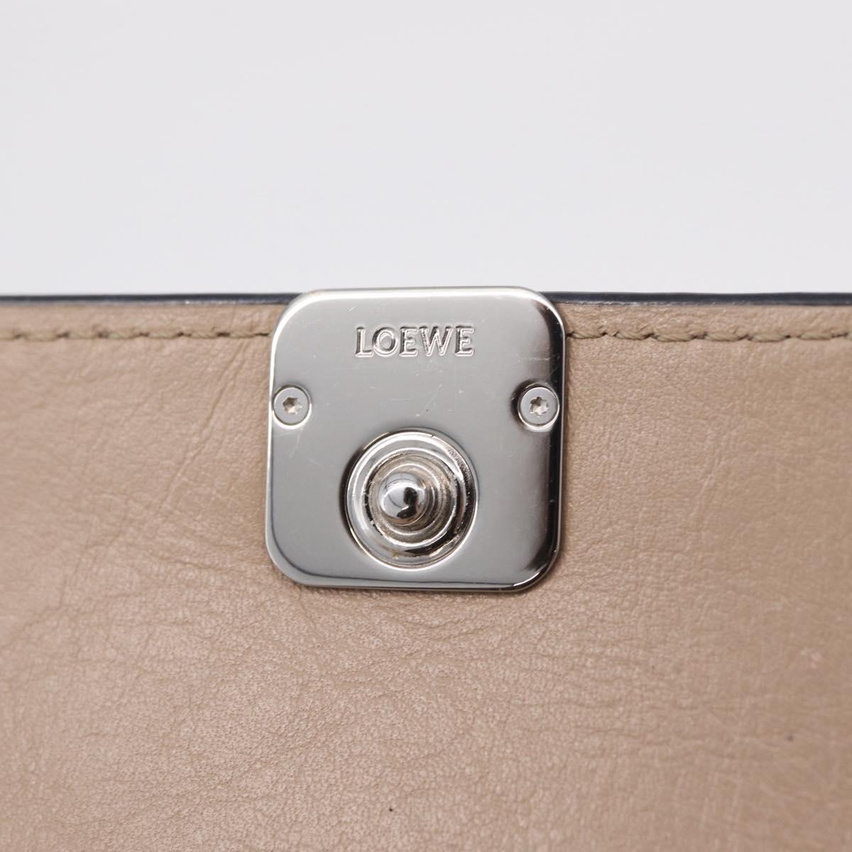 LOEWE Bifold Wallet Leather Beige Silver Auth 212160M
