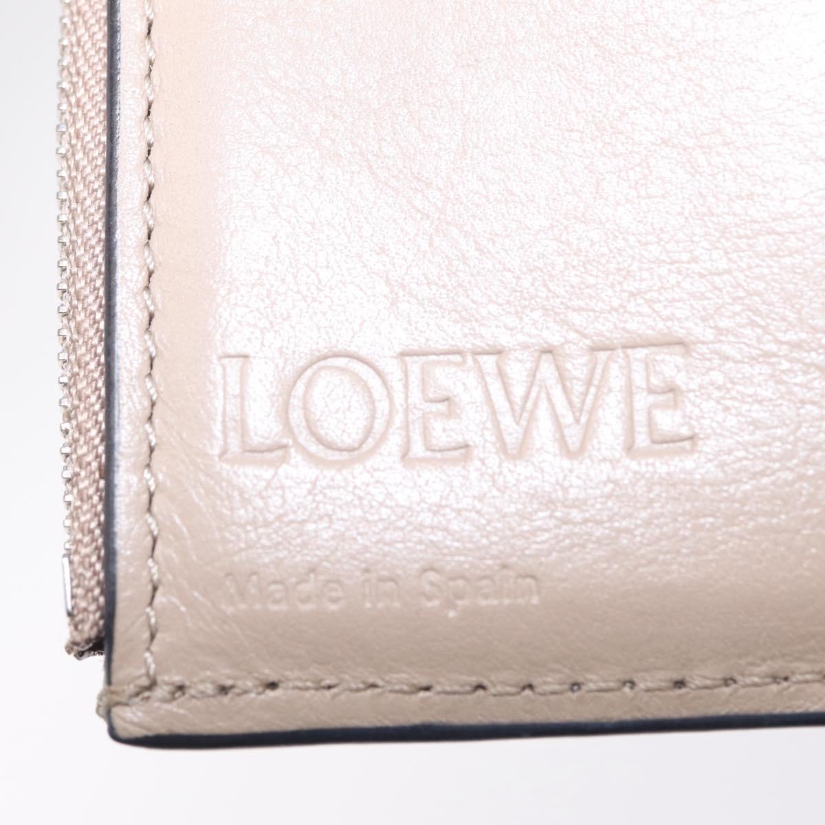 LOEWE Bifold Wallet Leather Beige Silver Auth 212160M