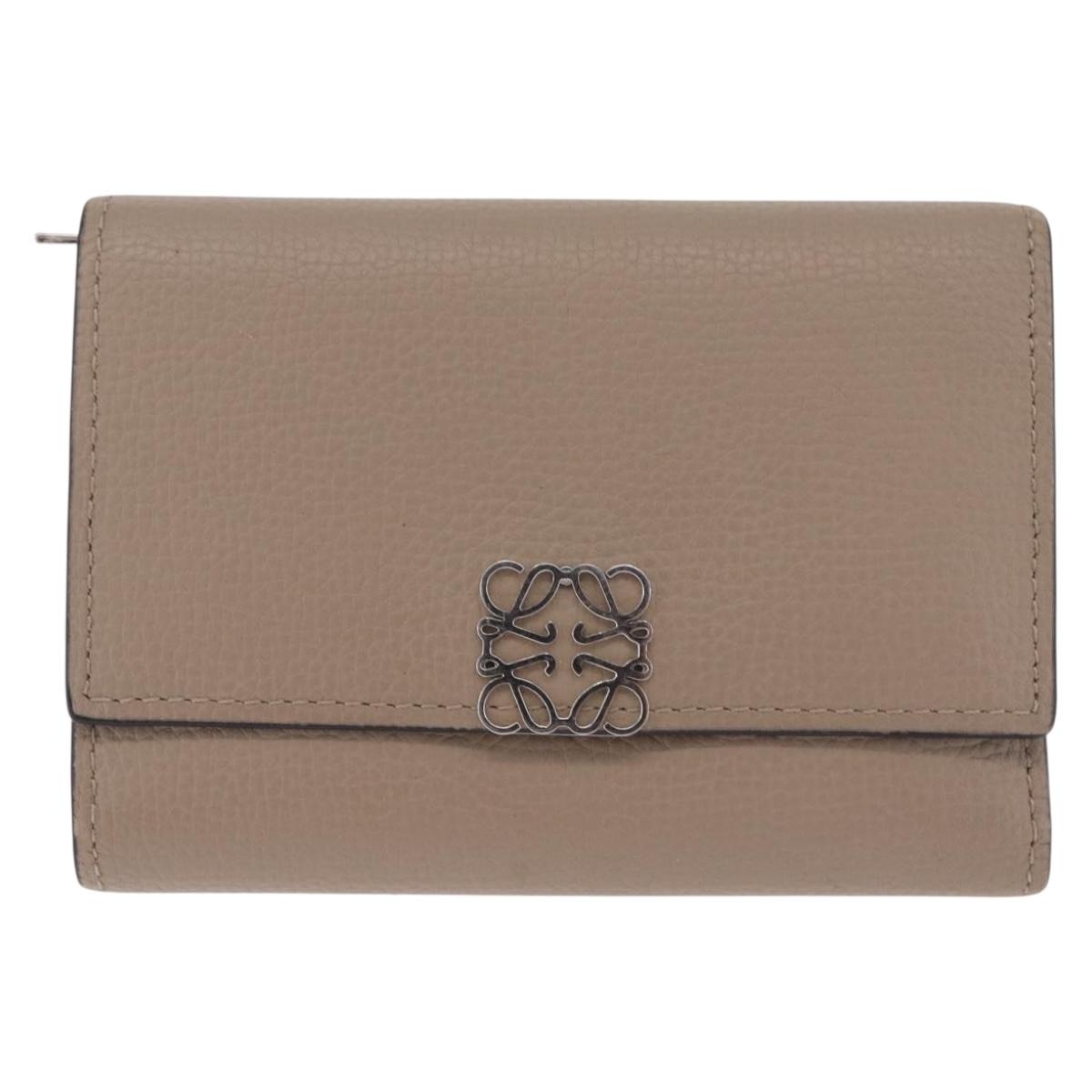 LOEWE Bifold Wallet Leather Beige Silver Auth 212160M