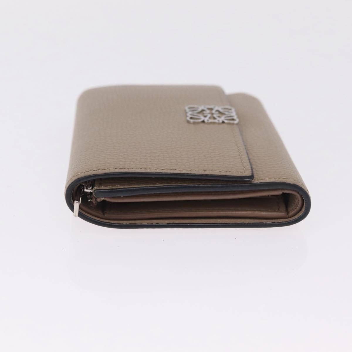 LOEWE Bifold Wallet Leather Beige Silver Auth 212160M