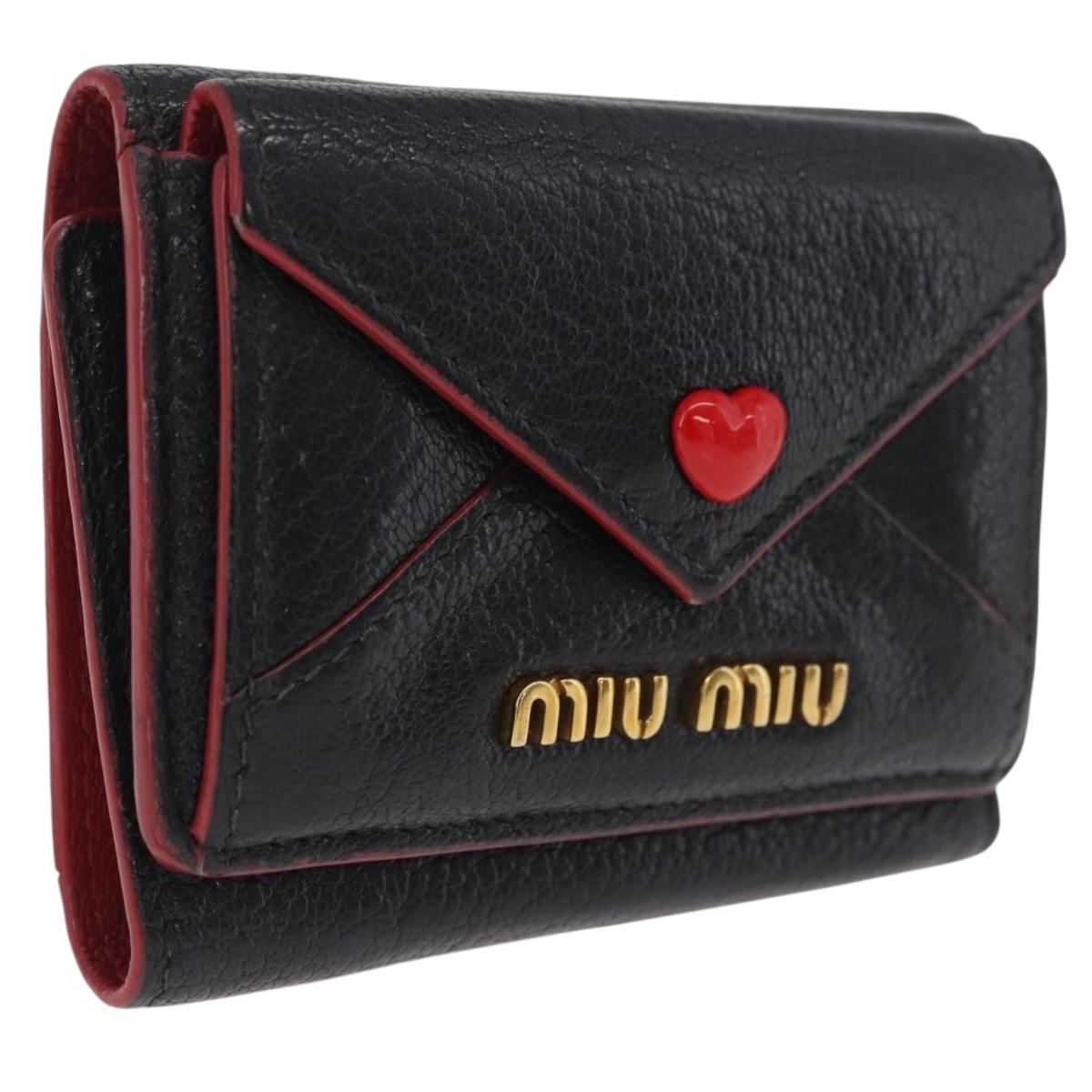 Miu Miu Trifold Wallet Leather Black Gold Auth 212162M