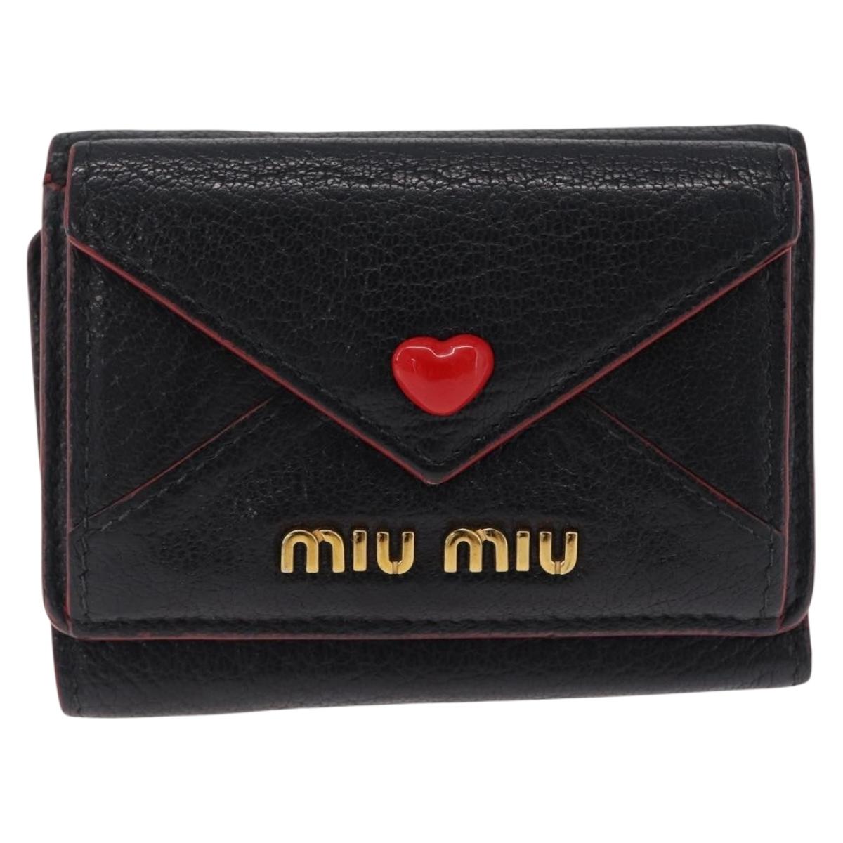 Miu Miu Trifold Wallet Leather Black Gold Auth 212162M