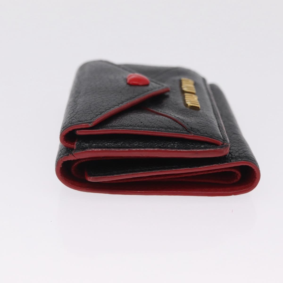 Miu Miu Trifold Wallet Leather Black Gold Auth 212162M