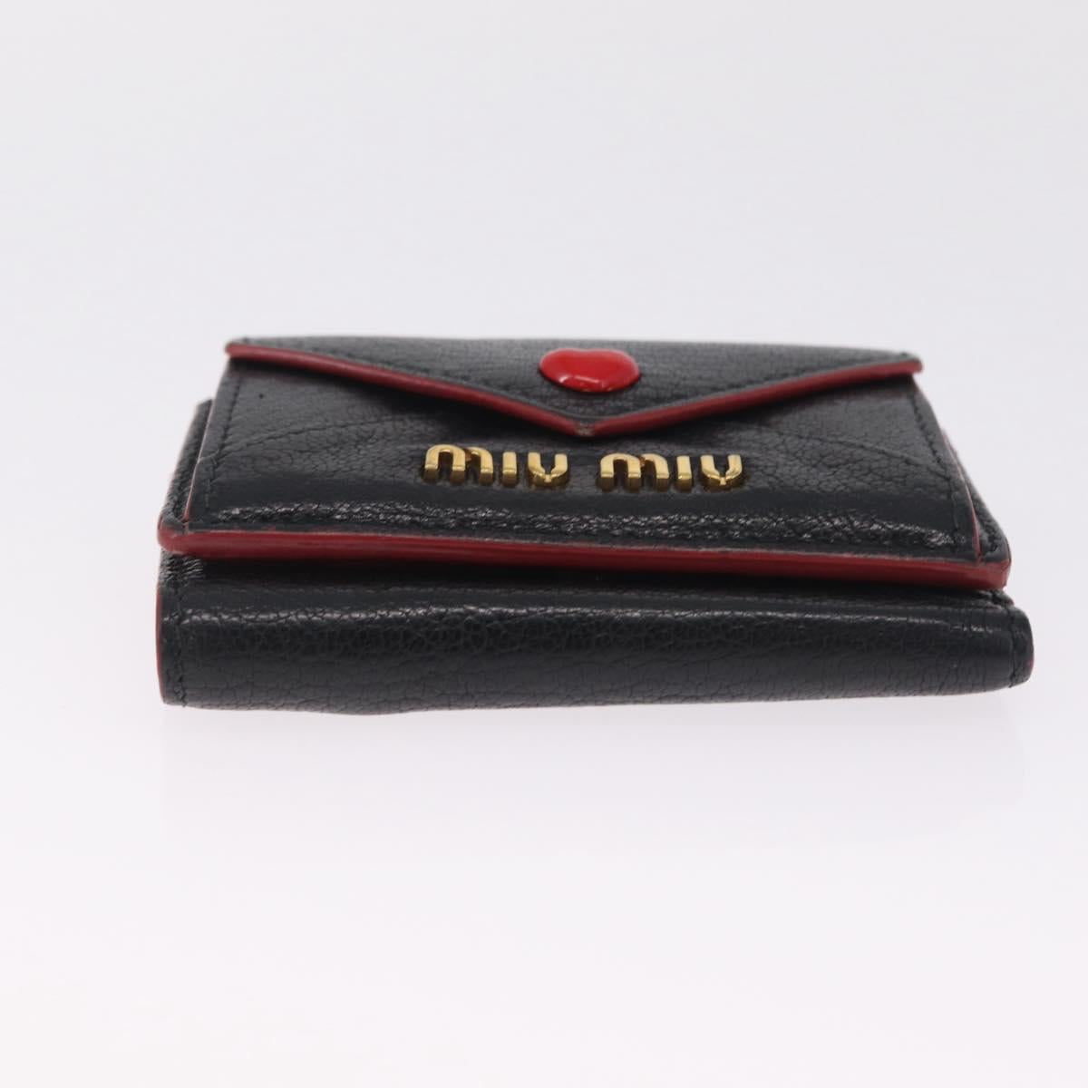 Miu Miu Trifold Wallet Leather Black Gold Auth 212162M