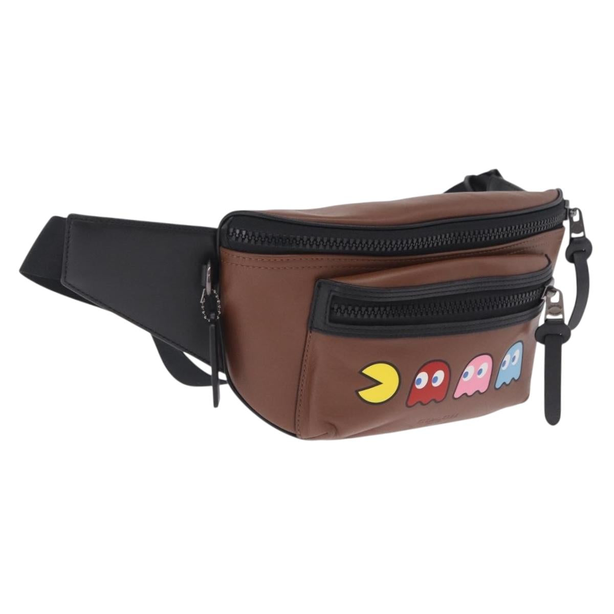 Coach x PAC MAN Waist bag Leather Brown Silver Auth 212402M