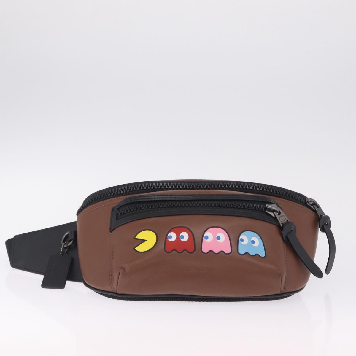 Coach x PAC MAN Waist bag Leather Brown Silver Auth 212402M