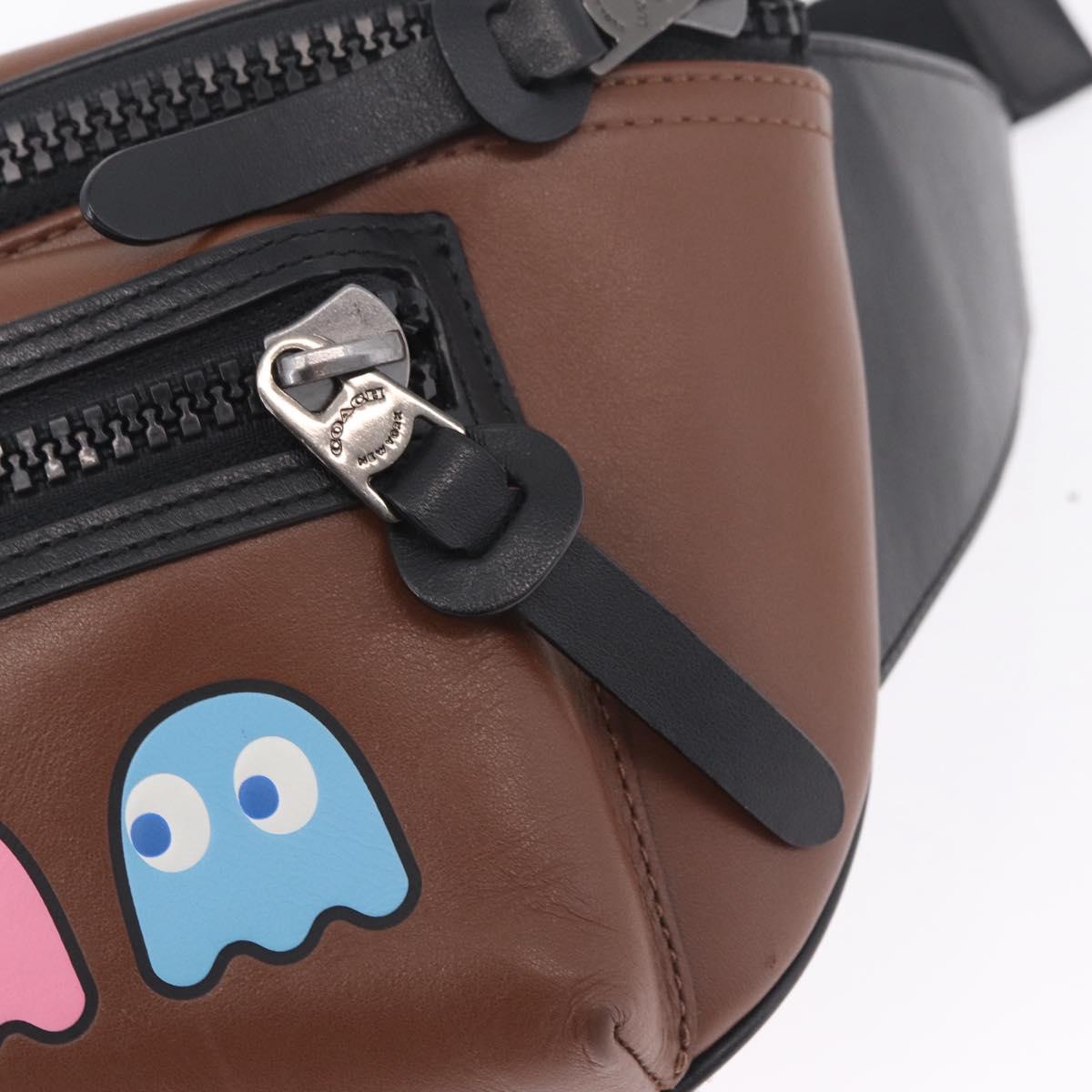 Coach x PAC MAN Waist bag Leather Brown Silver Auth 212402M