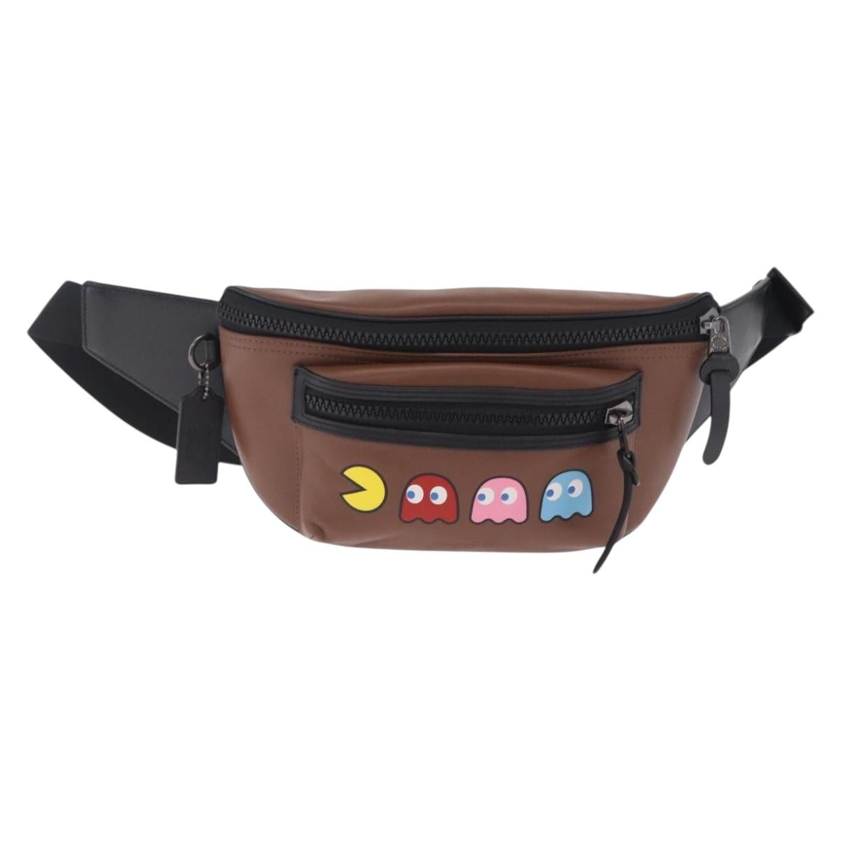 Coach x PAC MAN Waist bag Leather Brown Silver Auth 212402M