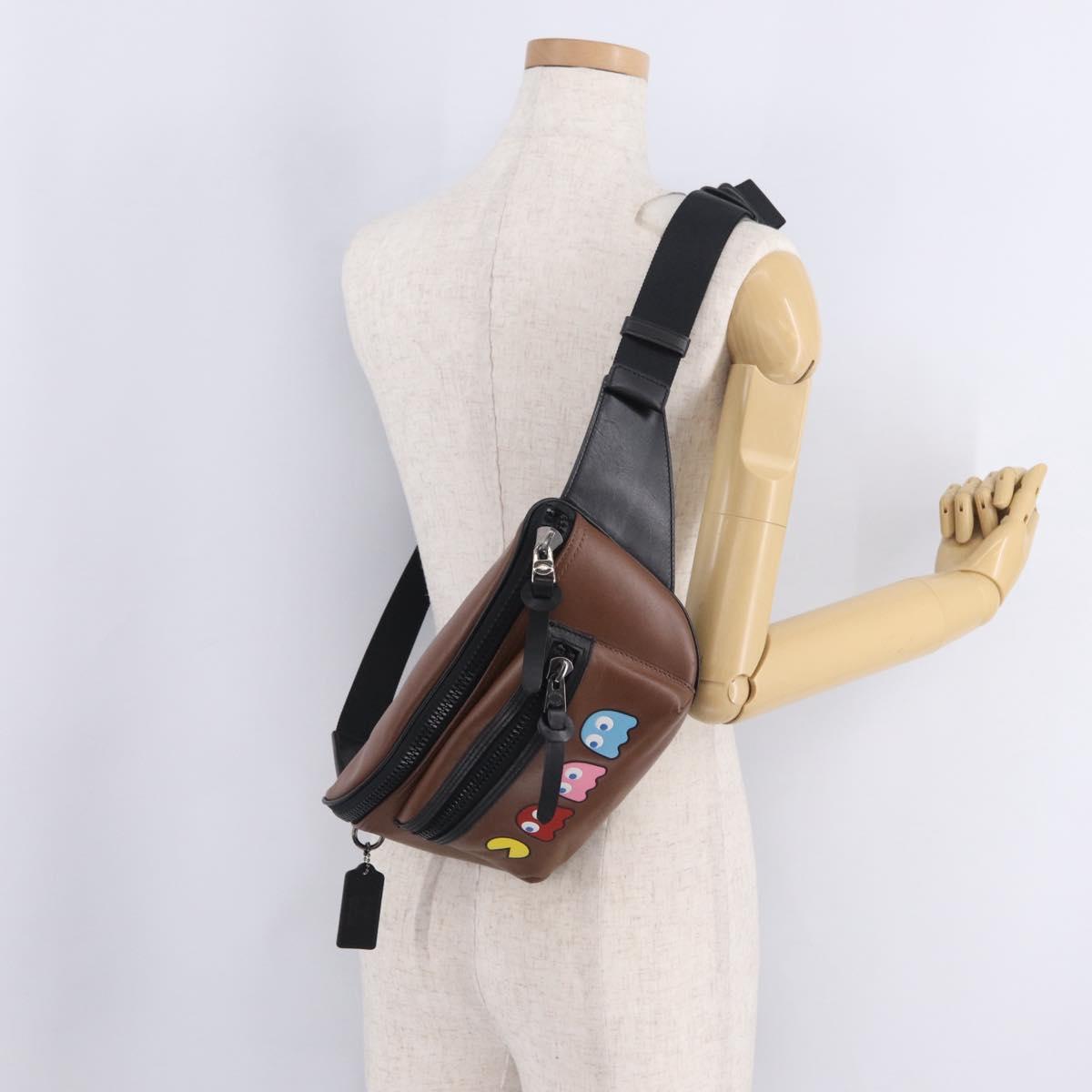Coach x PAC MAN Waist bag Leather Brown Silver Auth 212402M