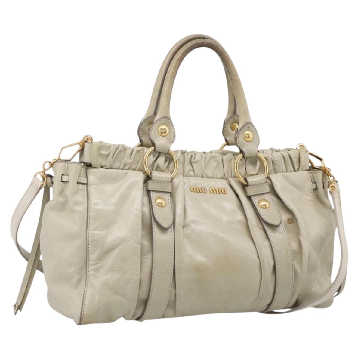 Miu Miu Hand Bag Leather 2way Beige Gold Auth 212414A
