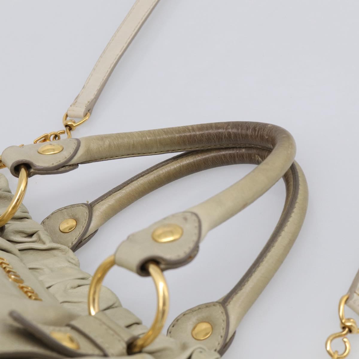 Miu Miu Hand Bag Leather 2way Beige Gold Auth 212414A