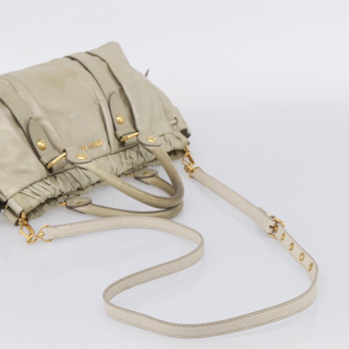Miu Miu Hand Bag Leather 2way Beige Gold Auth 212414A