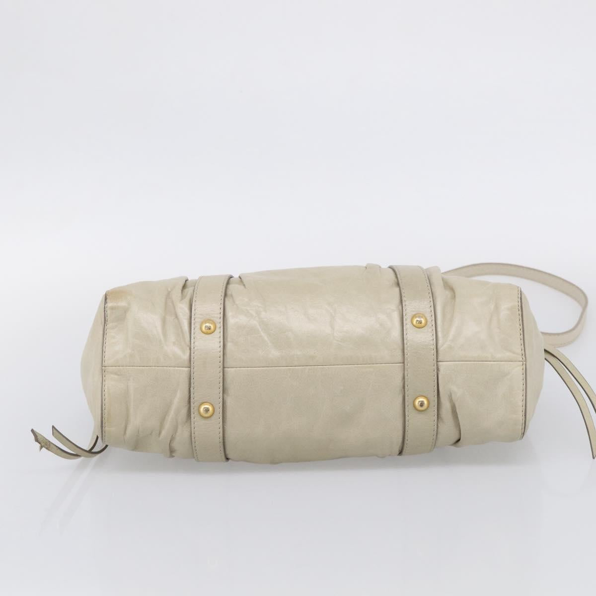 Miu Miu Hand Bag Leather 2way Beige Gold Auth 212414A