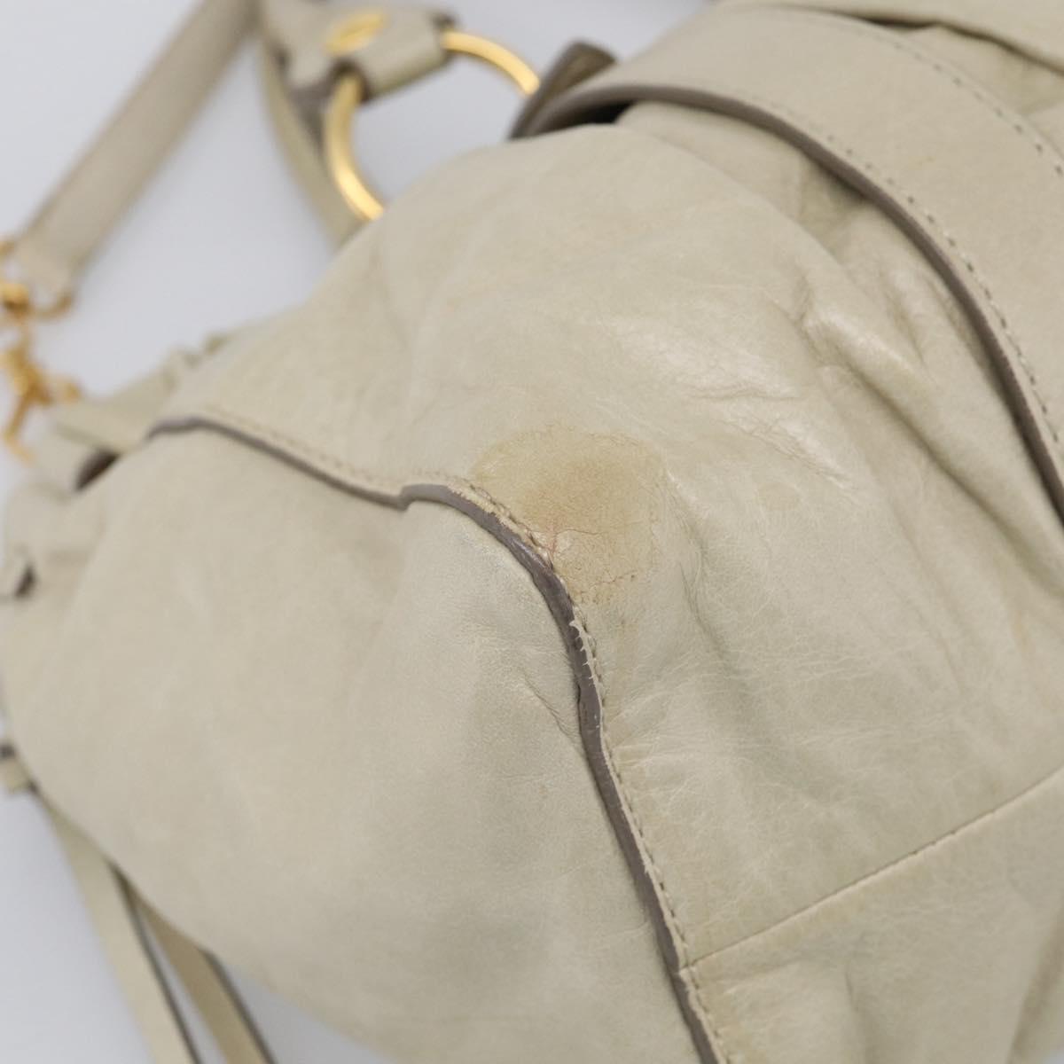 Miu Miu Hand Bag Leather 2way Beige Gold Auth 212414A