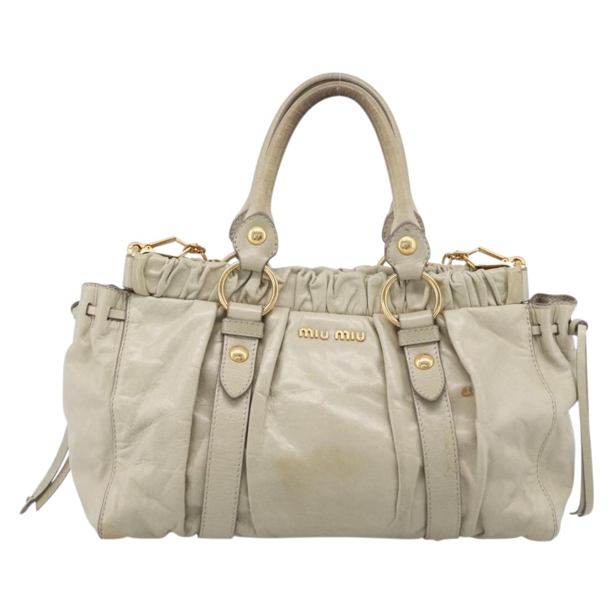 Miu Miu Hand Bag Leather 2way Beige Gold Auth 212414A