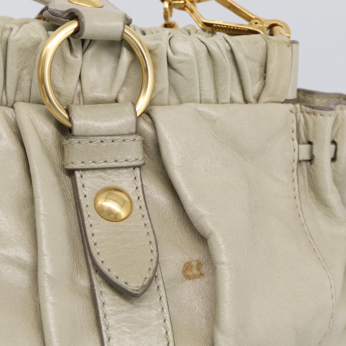 Miu Miu Hand Bag Leather 2way Beige Gold Auth 212414A