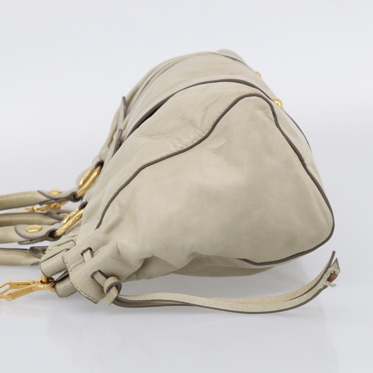 Miu Miu Hand Bag Leather 2way Beige Gold Auth 212414A
