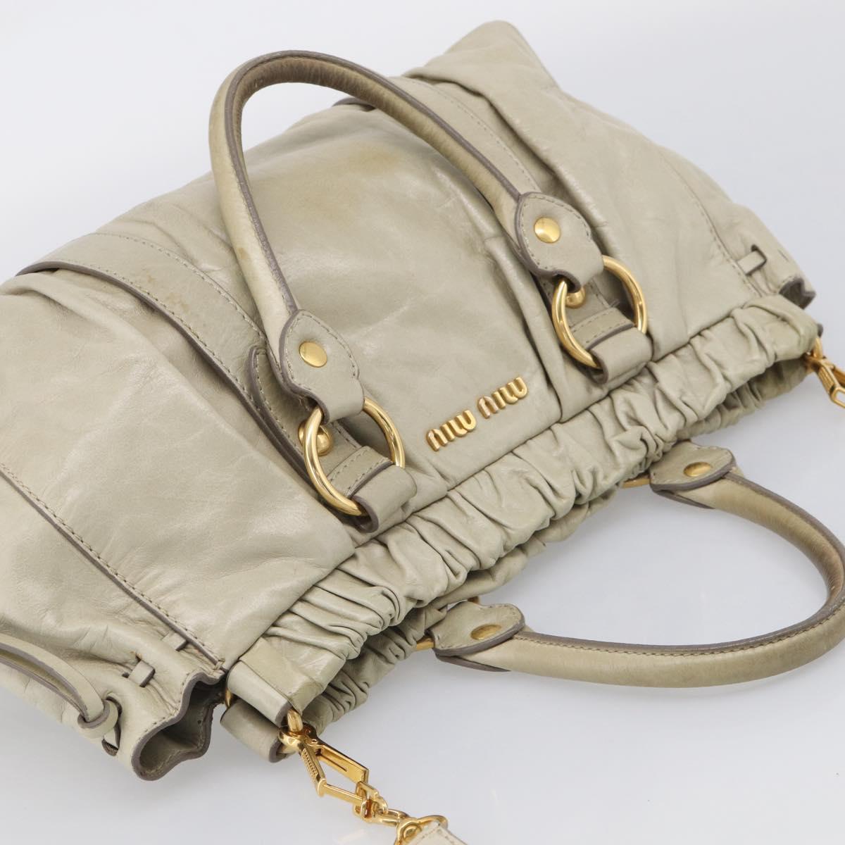 Miu Miu Hand Bag Leather 2way Beige Gold Auth 212414A