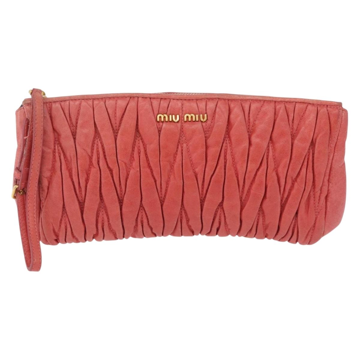 Miu Miu Matelasse Clutch Bag Leather Gold Pink Auth 212420A