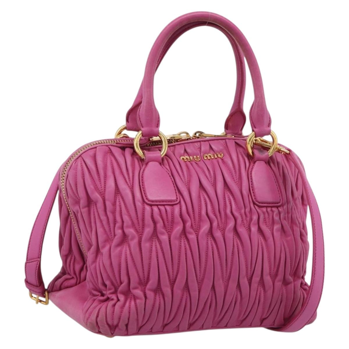 Miu Miu Matelasse Hand Bag Leather 2way Pink Gold Auth 212423M